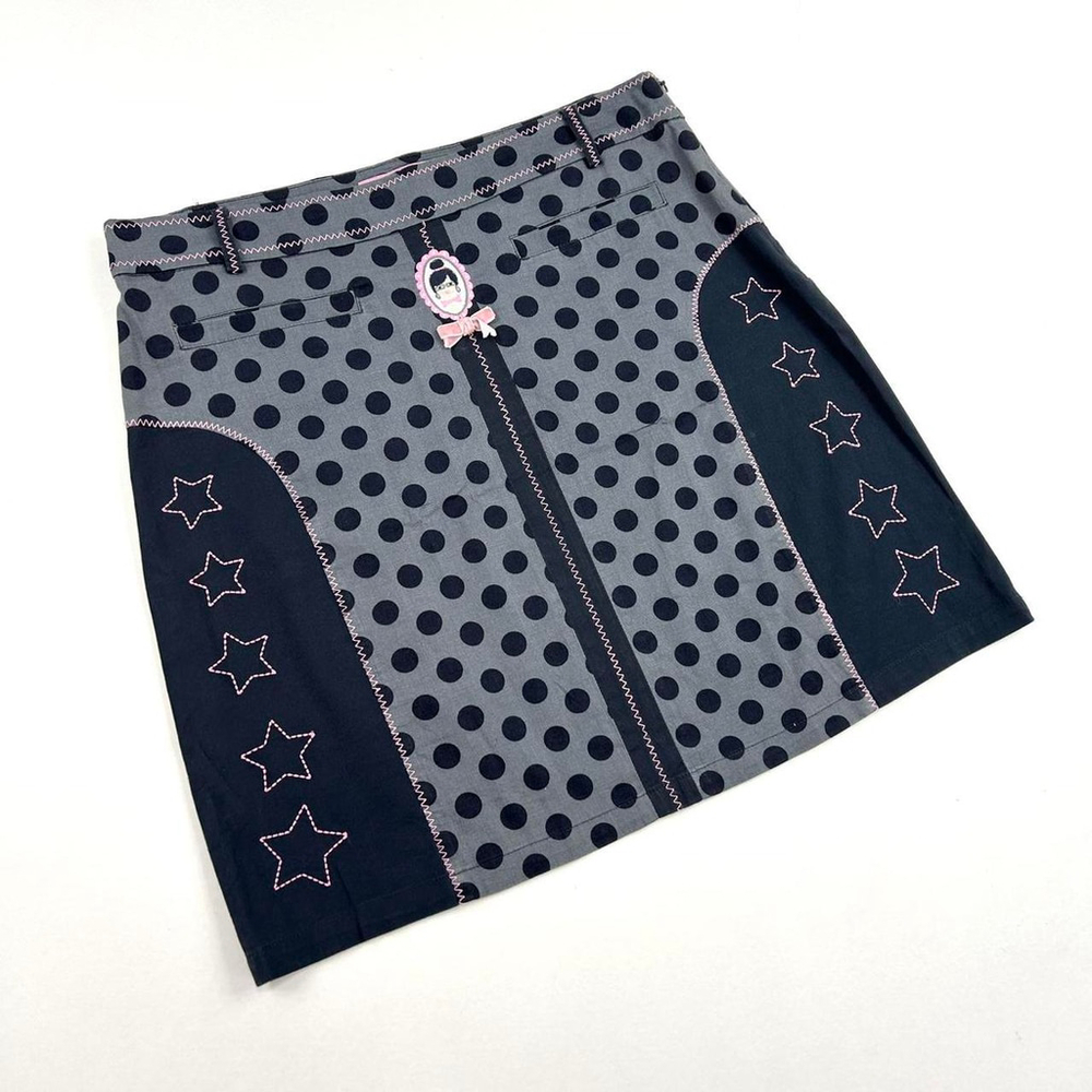 y2k euro black gray and pink polka dot midi skirt